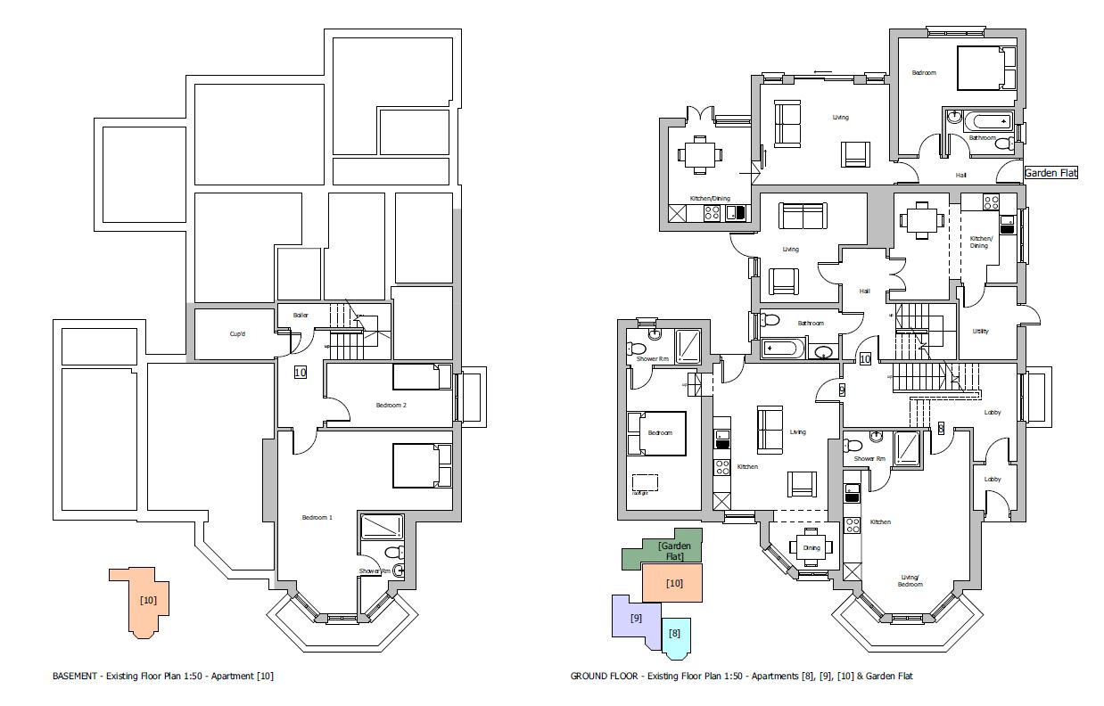 Lot: 1 - SUBSTANTIAL FREEHOLD INVESTMENT COMPRISING ELEVEN FLATS - Existing Basement & Ground Floor Plan